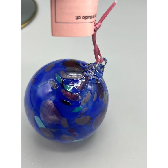 Studio Art Glass Tree Ornament Loretta Eby Hand Blown Blue Ball Confetti Gift - Picture 8 of 10